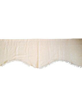 Damask Curtain Valance With Beaded Trim Set of 2 Cream and Ivory 56" W x 19" T